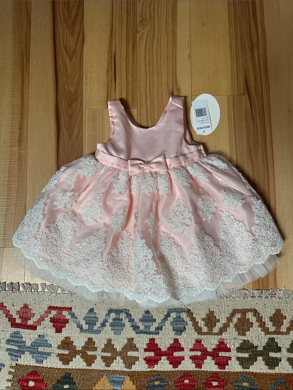 American Princess Pink Lace Dress with Bow Accent